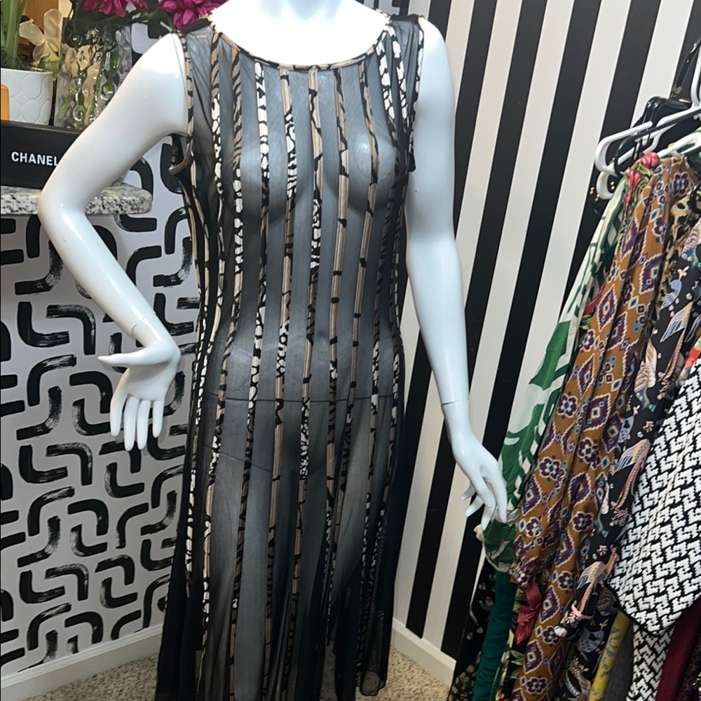 Sandra Darren Black and Gold Asymmetrical Dress